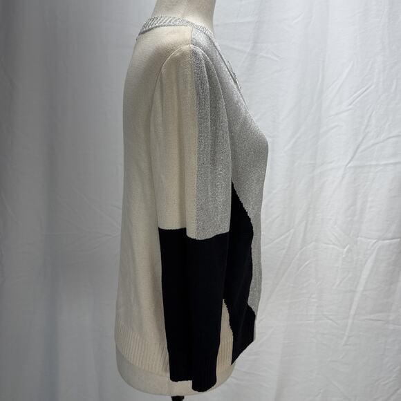 St John SoCa Womens Full Zip Colorblock Sweater Jacket Size M Wool 3/4 Sleeve - Picture 8 of 10
